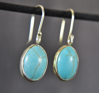 925 Silber - Türkis - Ohrringe - 18K Vergoldet - Geschenk für Sie - Edelstein - Naturstein - Handmade - Sommer - Blau - Oval